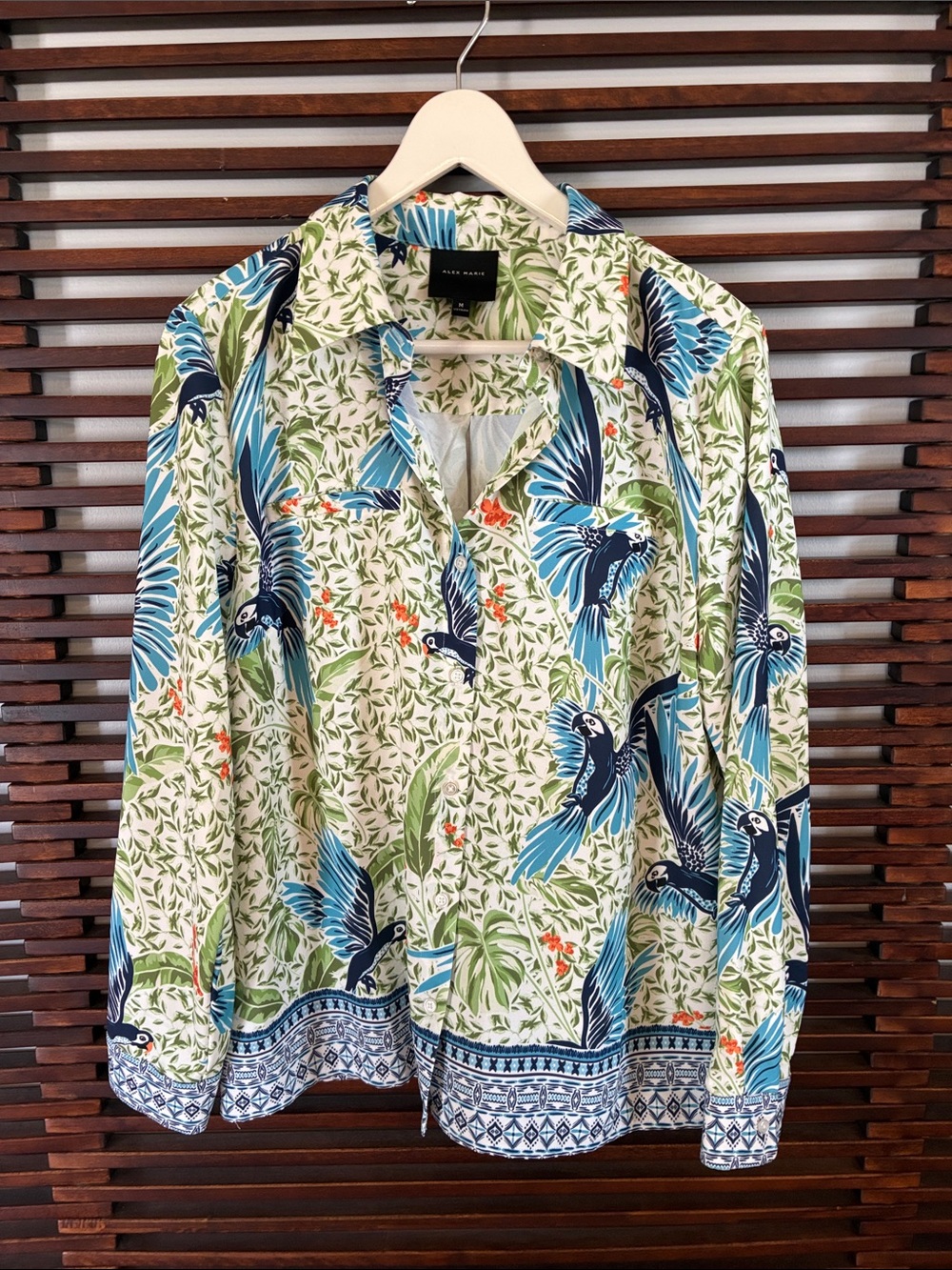 🎉NEW LISTING!🎉Alex Marie Tropical Blue Parrot Print Button-Down Shirt and Pants